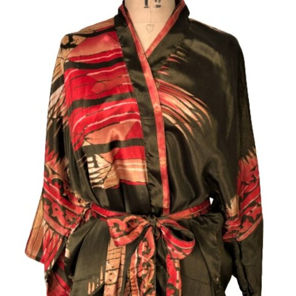 Vintage 100% silk amazing abstract print kimono cover up duster - Picture 7 of 16